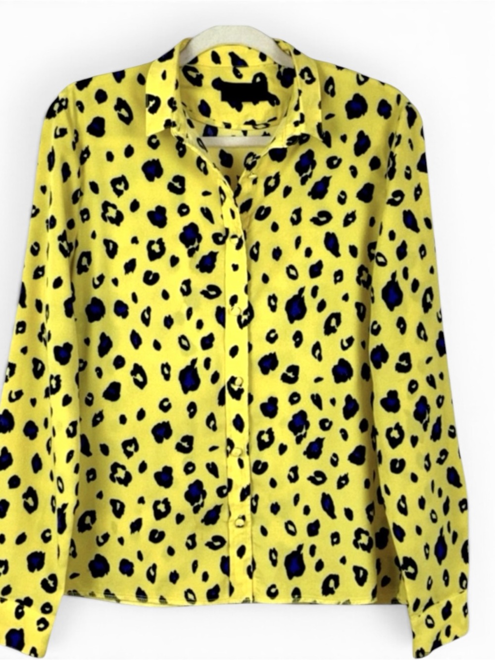 RTA Blythe Yellow Leopard Print Button Front Shirt Long Sleeve Size S